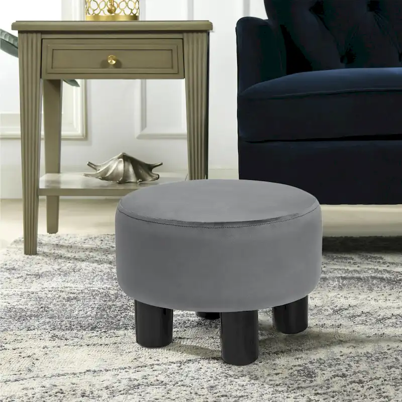 Round Ottoman Velvet Footrest Stool Modern Padded Seat Footstool