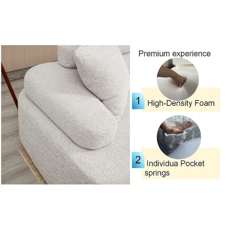 Modern Boucle 4-Seater Upholstered Sectional Sofa with 4 Pillows