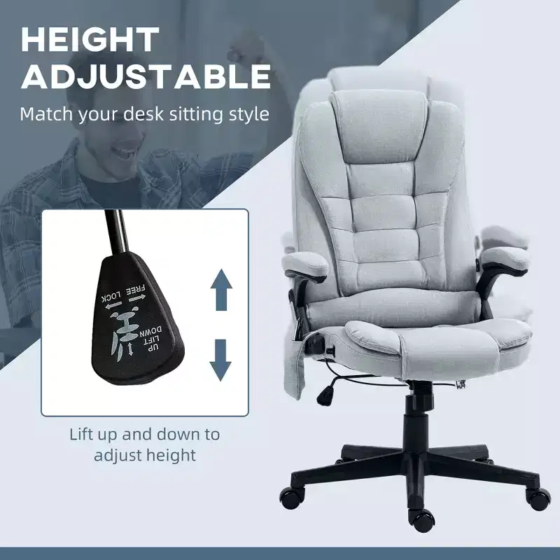6 Point Vibrating Massage Office Chair with Heat, Linen High Back Massage Desk Chair with Reclining Backrest