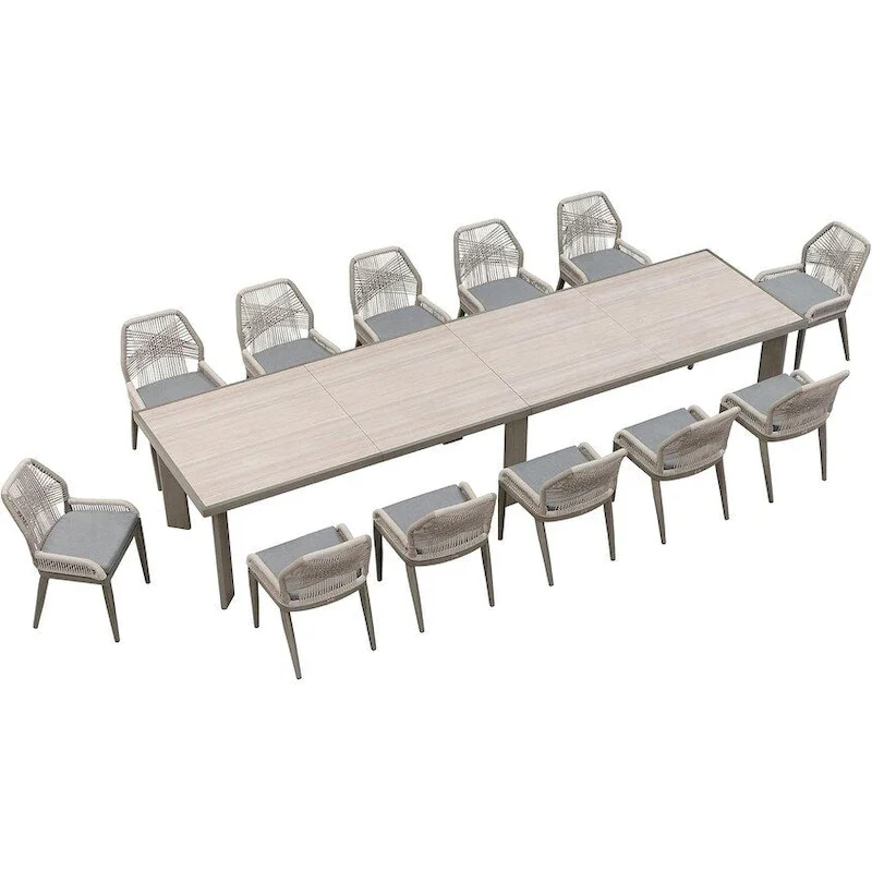 PURPLE LEAF Dining Set Patio Metal Rectangular Table and Wicker Rattan Chairs for Outside Porch Modern Outdoor Furniture Sets