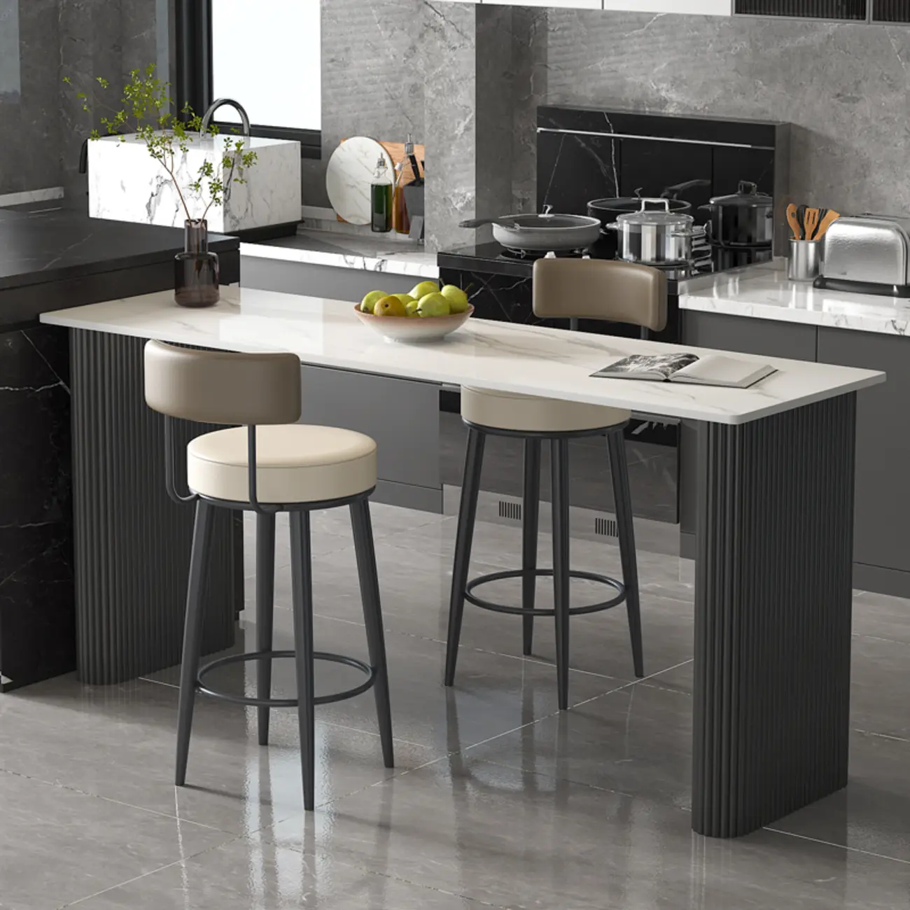 Glam White Stone Metal Striped Pillar Bar Tables