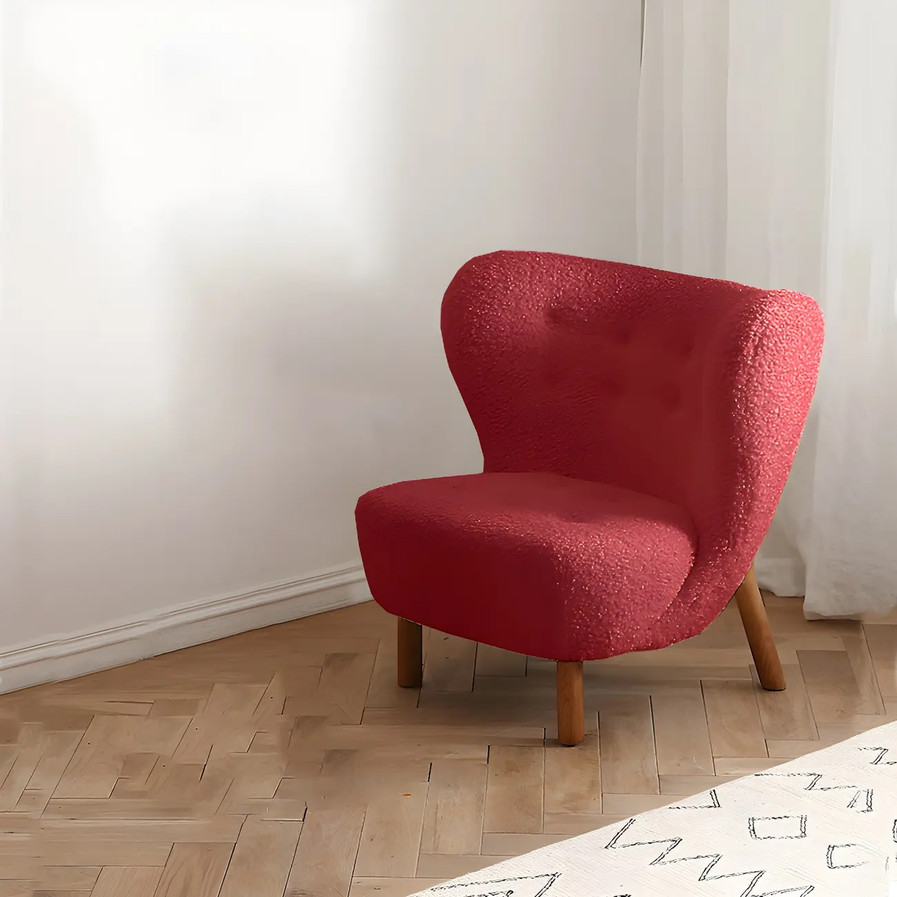 Mid-Century Modern Flannel Accent Chair in Off-White