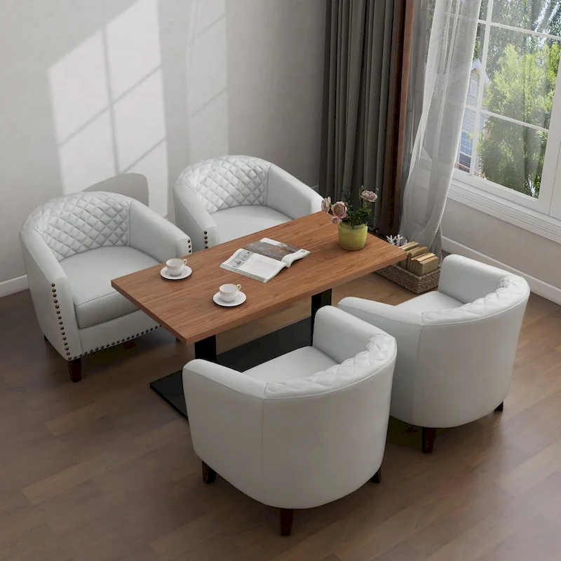 Modern Faux Leather Barrel Accent Chair with Wood Legs