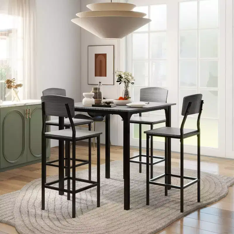 HOMCOM Modern Counter Height Bar Table Set Compact Kitchen Table and Chairs Set with Footrest, Metal Legs