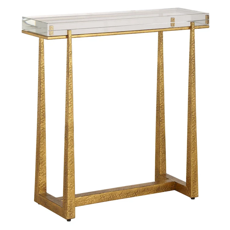 Crystal Top End Accent Table with Metal Legs, 24H x 24W x 8.5D