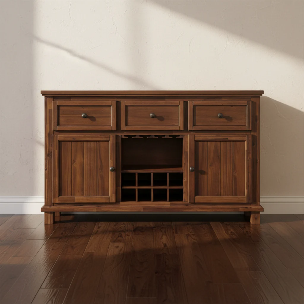 Brown Dining Server with Wine Rack & Storage Cabinets