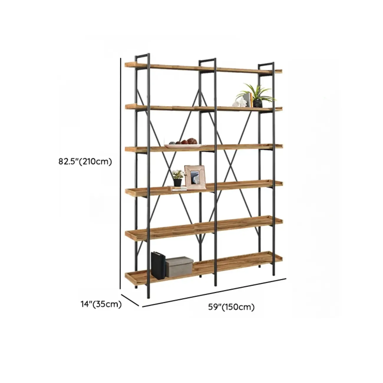 5-Tier Open Back Metal Frame Rectangular Bookcase