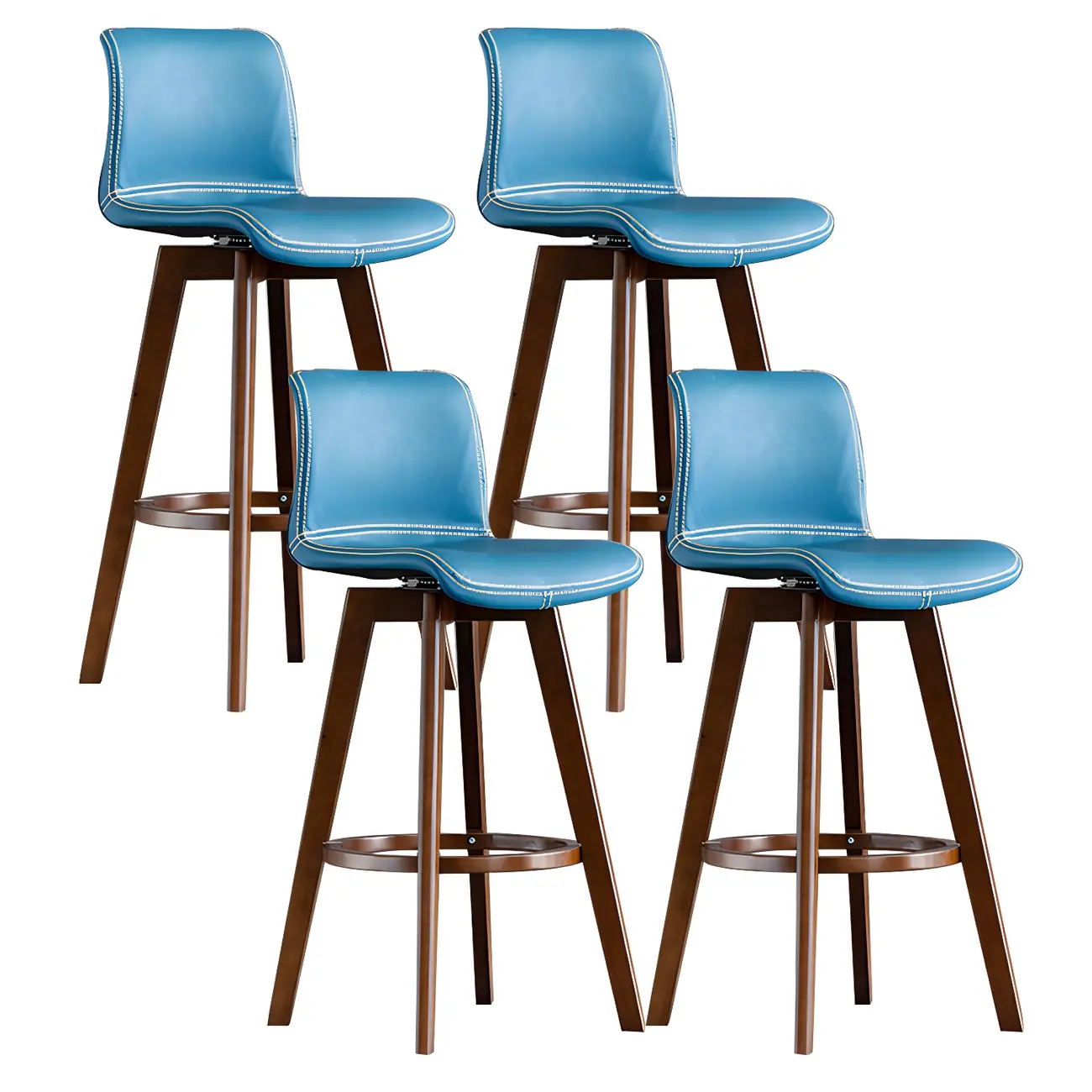 Mid-Century Distressed Leather Swivel Bar Stool with Back