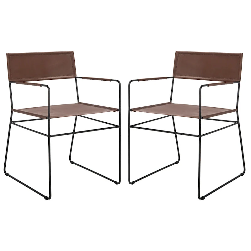SAFAVIEH Bernardine Leather Dining Chair (Set of 2) - 21.7 W x 19.7 L x 31.9 H - 22Wx20Dx32H