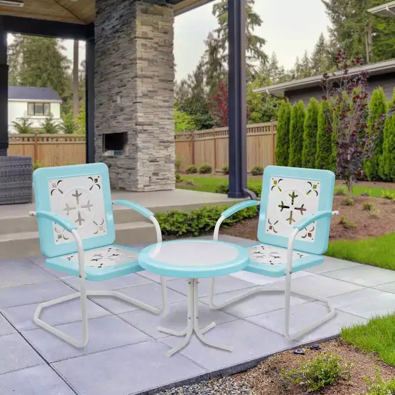 Northlight 35 Square Outdoor Retro Tulip Steel Armchair, Blue and White