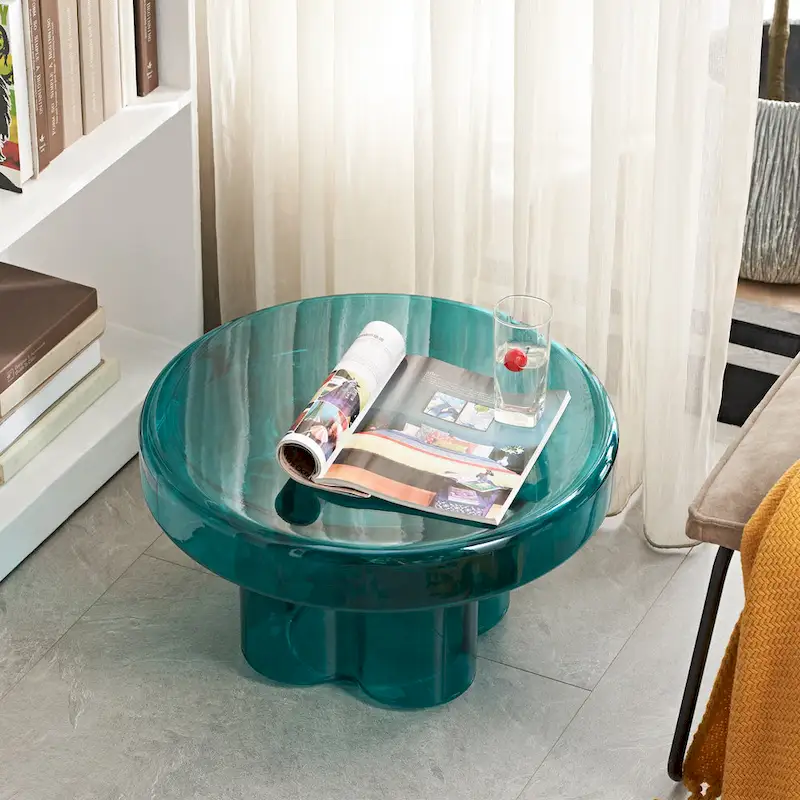 Modern Artistic Flower Glass Round Coffee Table Side Table