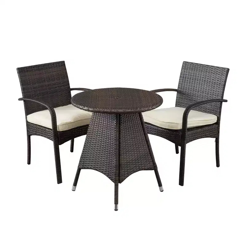 GDFStudio Peterson Outdoor Wicker 3 Piece Bistro Set with Cushion