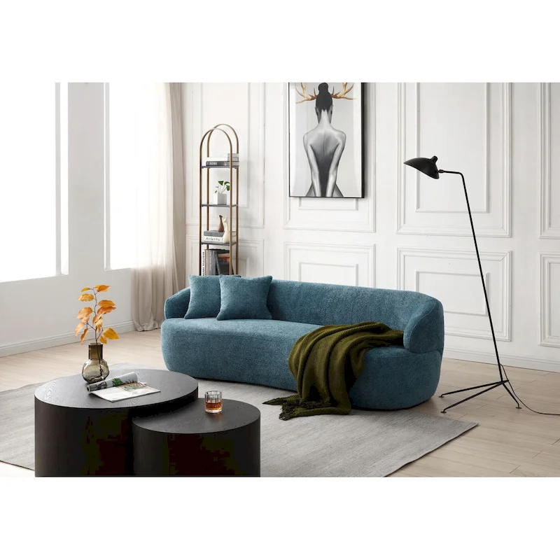 Blue Mid-Century Modern Curved Sofa
