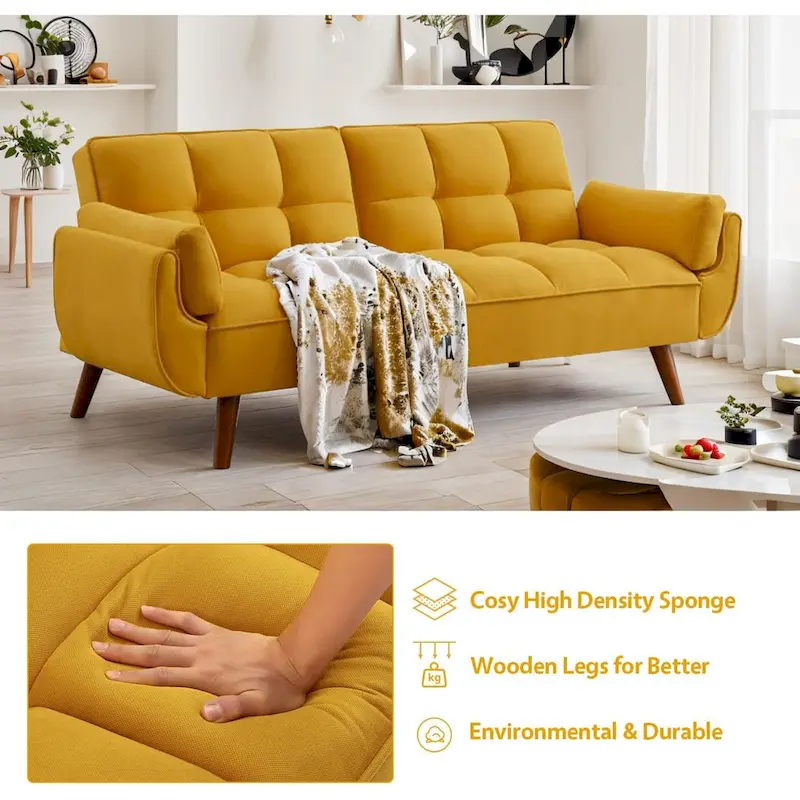 75.39 IN. Futon Sofa Bed, Convertible Upholstered Couch Sleeper with Reclining Sleeper Split Tufted Back