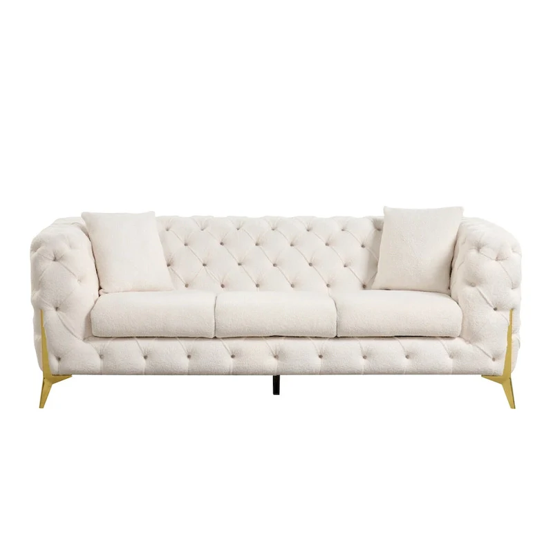 3 Pieces Mid-century Modern Buckle Fabric Living Room Sofa Set Sectional