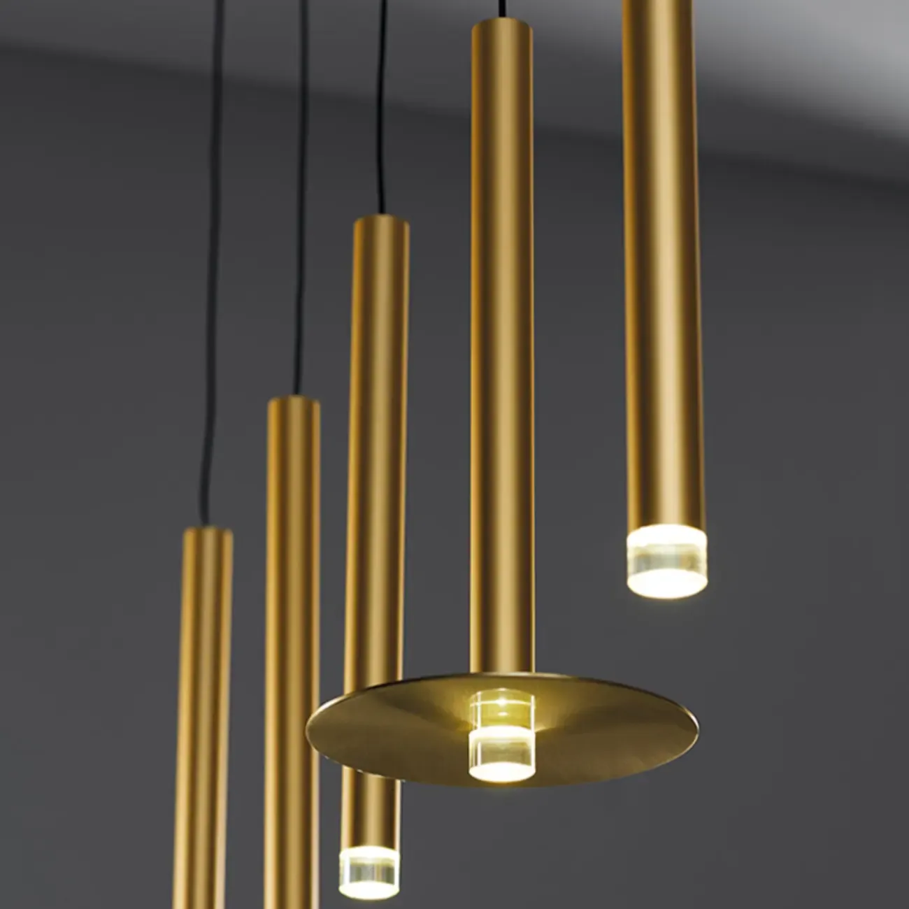 Modern Slim Gold Cylinder LED Dining Pendant Light