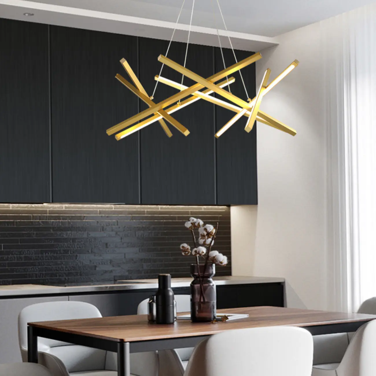 Modern Linear LED Chandelier with Geometric Metal Design
