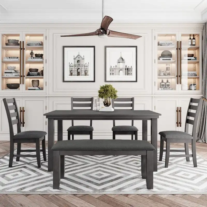 5-piece Farmhouse Dining Set Rectangular Table Chair