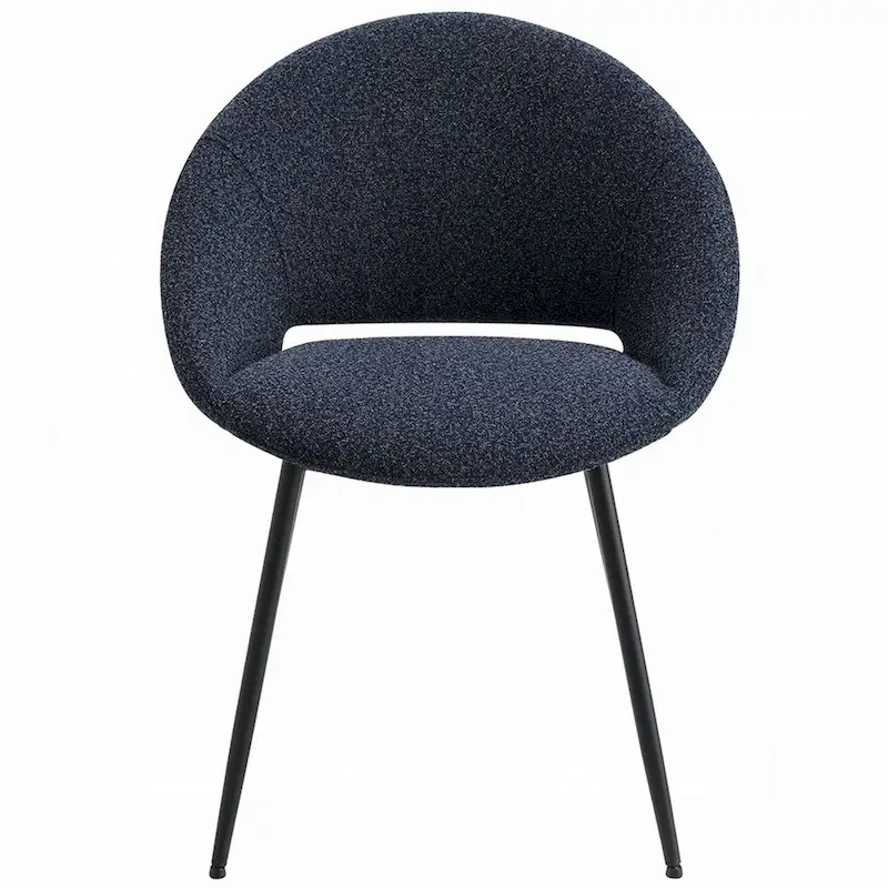 Side Dining Chair Set of 2, Black Boucle, Sleek Black Metal Frame