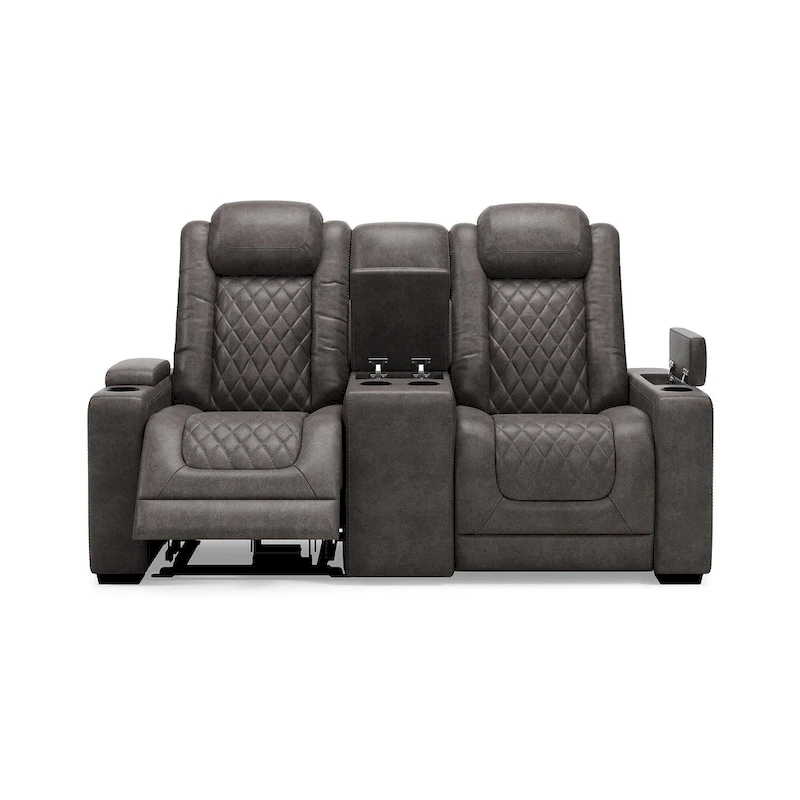 Signature Design by Ashley HyllMont Gray Power Reclining Loveseat with Console - 71.75 W x 39 D x 44 H