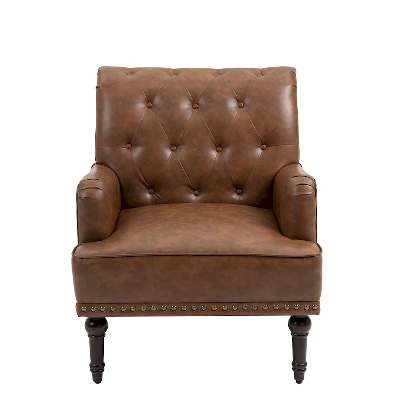 Tufted Vegan Leather Accent Chairs Armchairs with Nailhead Trim