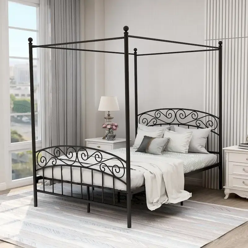 Aufank Classic Metal Canopy Bed Frame, Easy Assembly