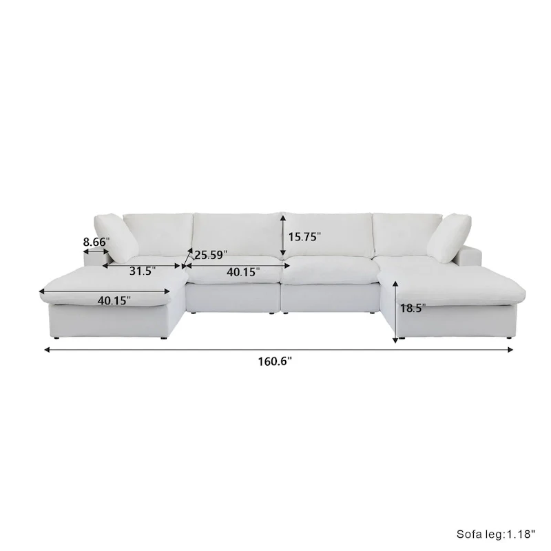 160 Widen Sectional Sofa Down Filled U-Shaped Couch 4 Seater with 2 Ottoman