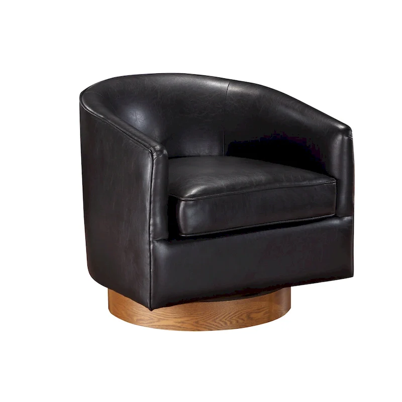Ingram Faux Leather Wood Base Barrel Swivel Chair by Greyson Living