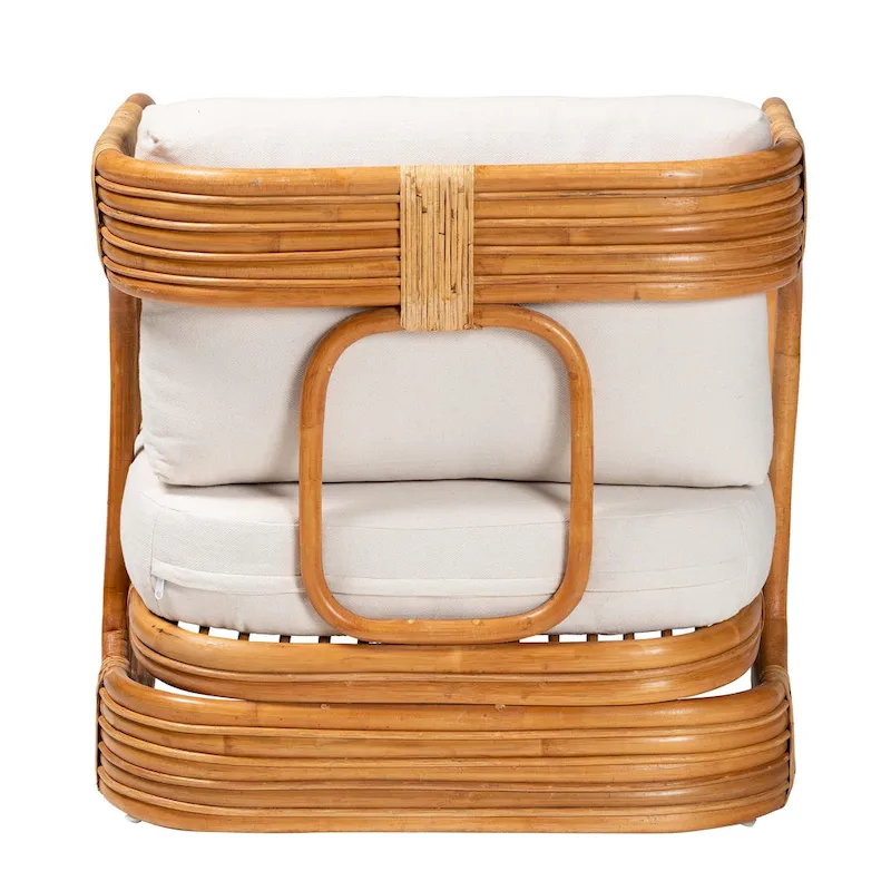 Natural Rattan Arm Chair with White Cushion - Single Seat