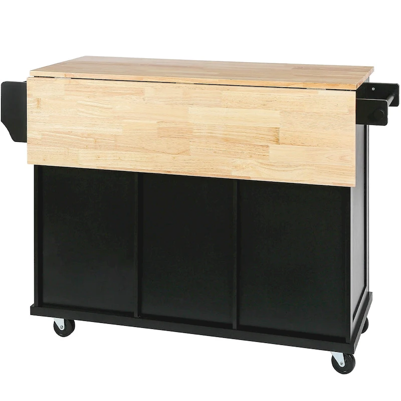 Kitchen Cart with Rubber wood Drop-Leaf Countertop