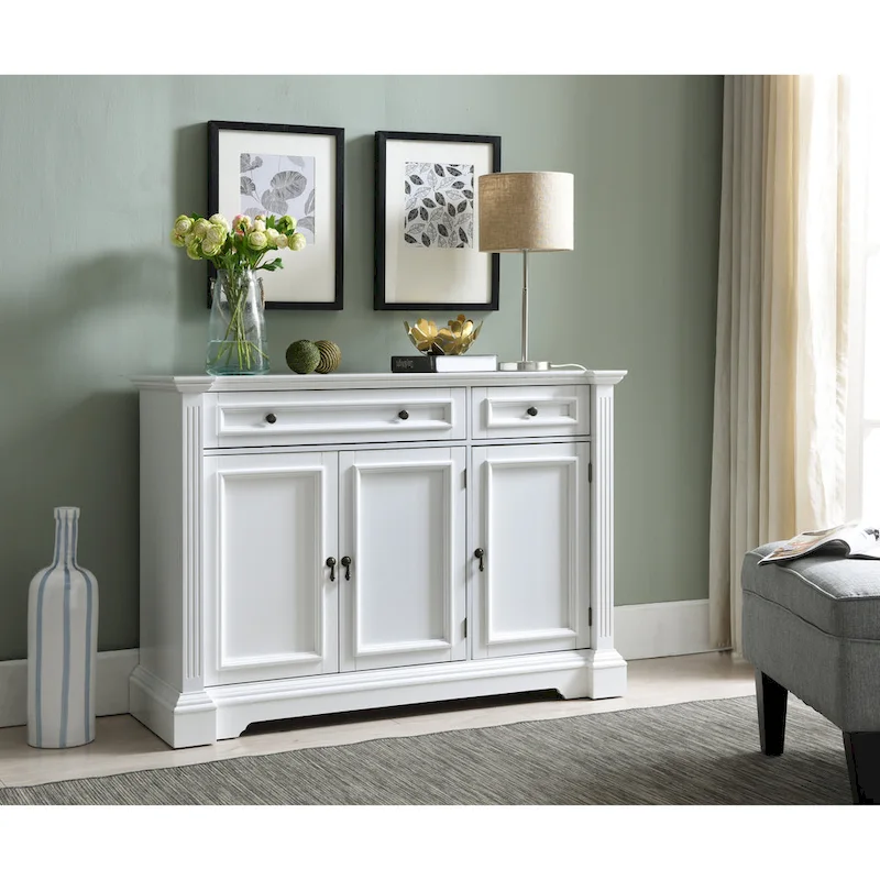 White Console Sideboard with Drawers & Cabinets, 1-Person Assembly