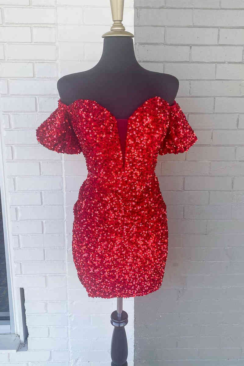 Red Bodycon Sweetheart Sequins Mini Party Dresses