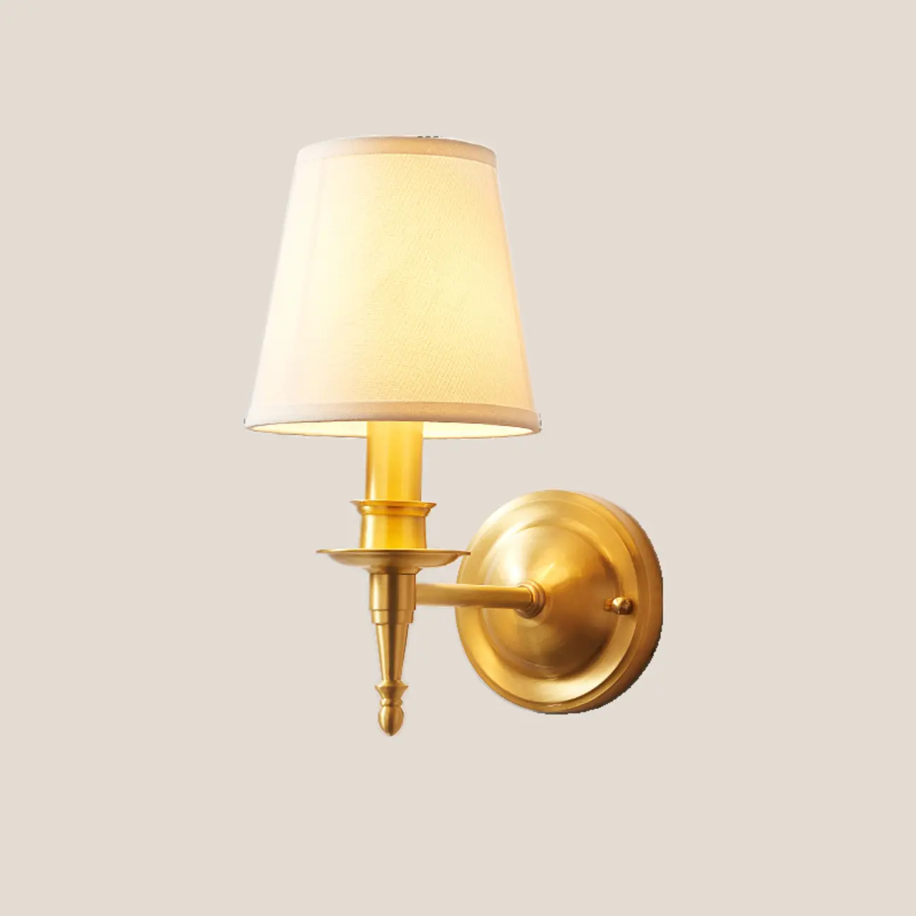 Traditional White Fabric Shade Golden Wall Sconce