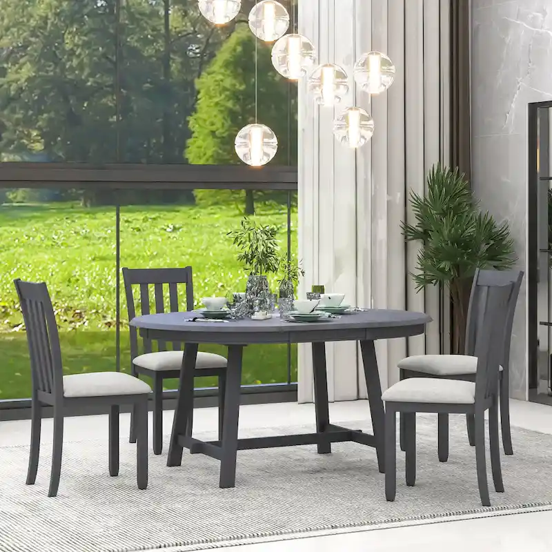 Gray Round Extendable Dining Set for 4