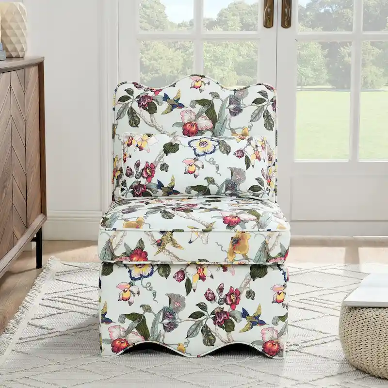 Floral Velvet Armless Dining Chair — Brown / Red / Pink / Green / Blue — Seats 1
