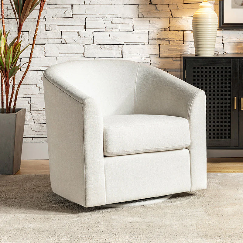 Polyester Swivel Barrel Chair with Metal Base & Armrests | White / Indigo / Teal / Navy / Taupe / Blue / Tan / Grey | Single Seat