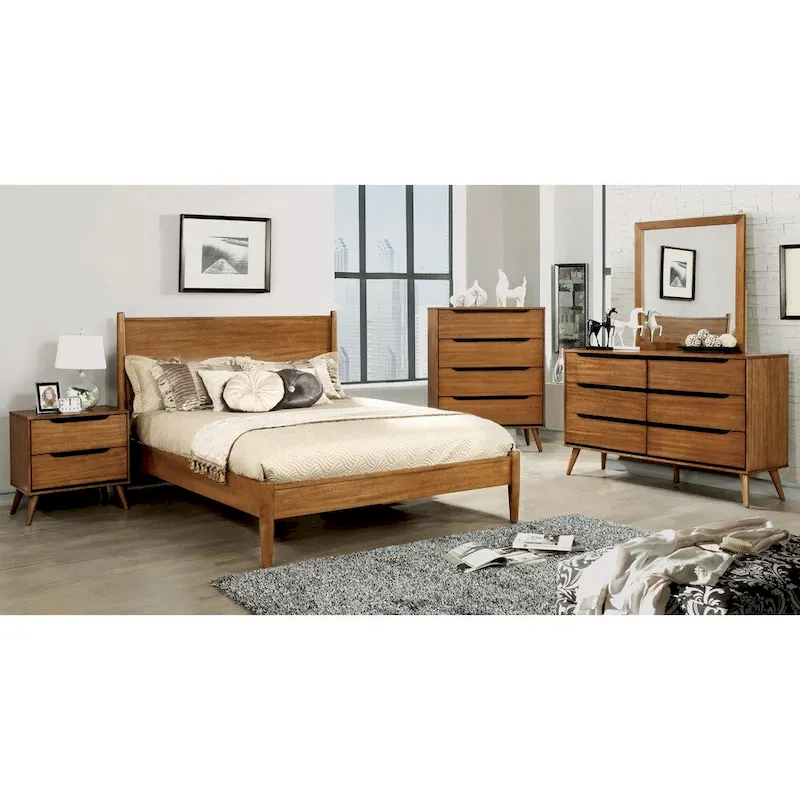 Fopp Mid-Century Modern 2-piece 6-Drawer Dresser and Mirror Set by Furniture of America