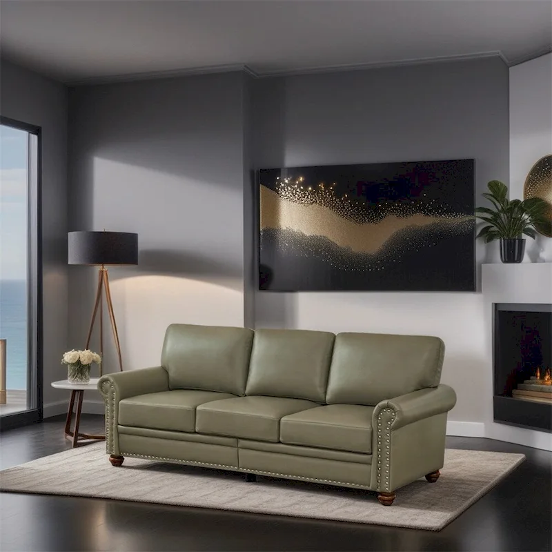 Classic Living Room Nails Sofa,Faux Leather
