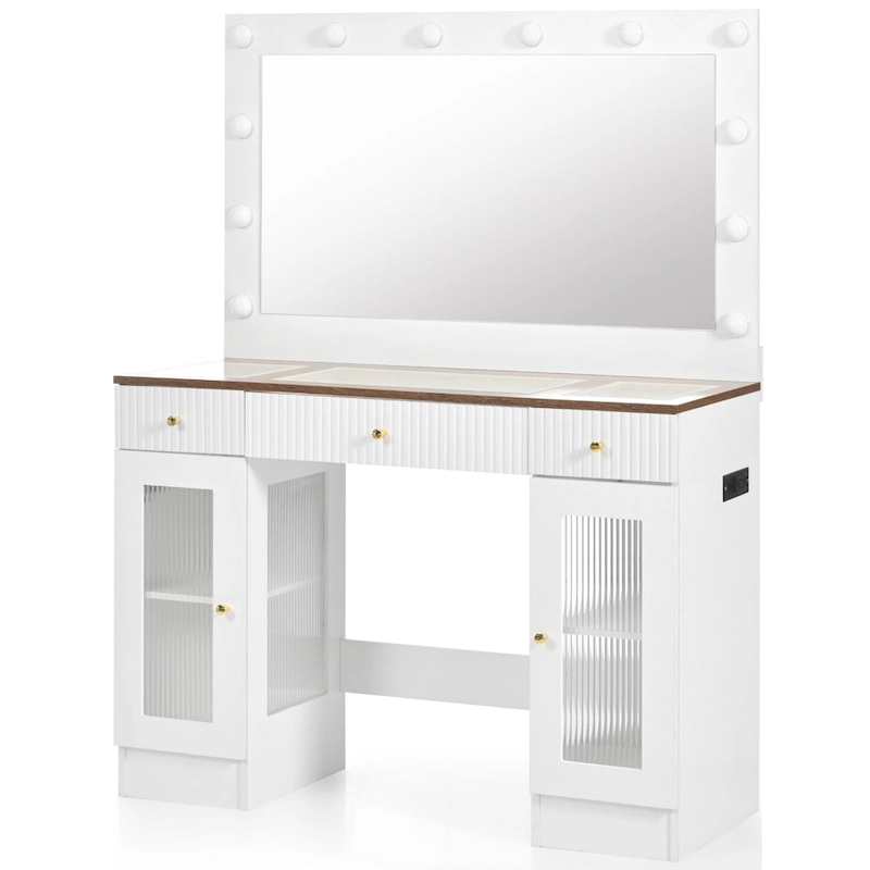 43.3 Vanity Desk with Large Mirror and Hollywood Bulbs