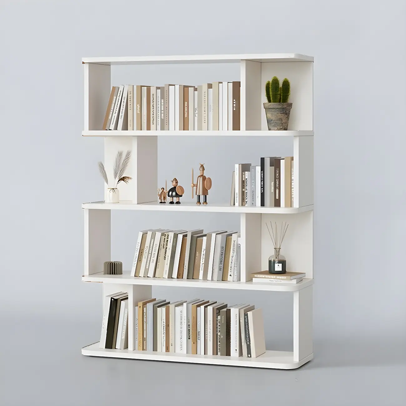 Tall Modern Walnut Open Back 6-Shelf Wood Bookcase