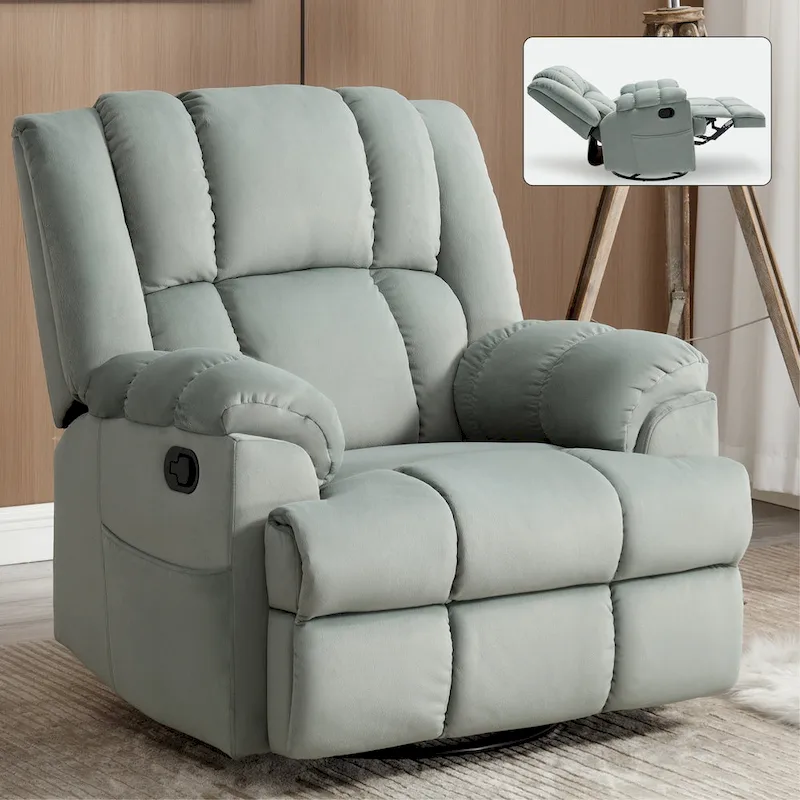 Beige / Green / Blue Fabric Swivel Rocker Recliner Chair, Oversized, 1-Person