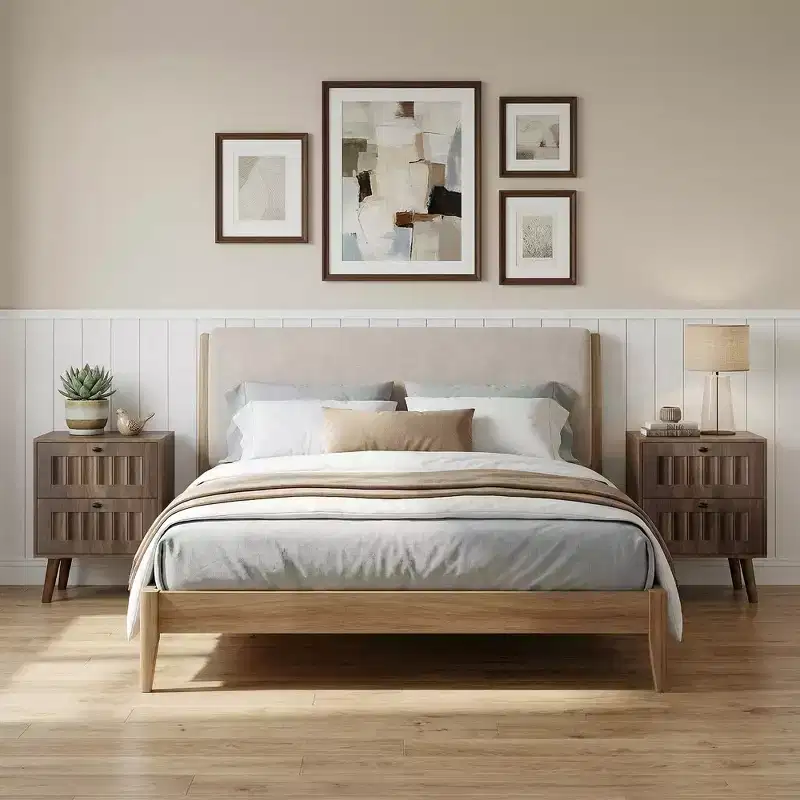 GDFStudio Roberto Modern Wooden Nightstands with Solid Wood Legs and 2 Drawers (Set of 2)