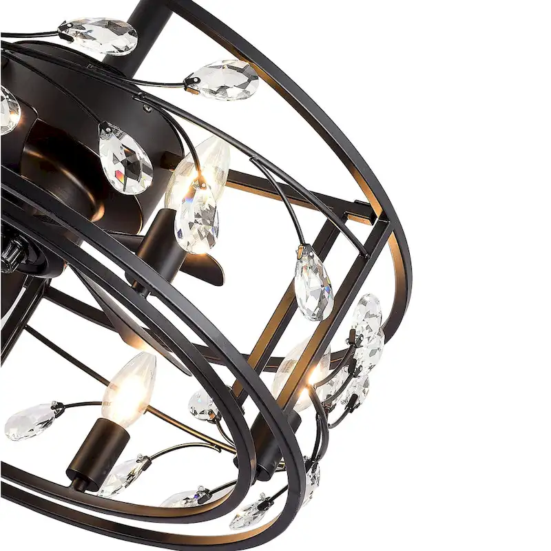 20  Black Caged Ceiling Fan with Crystal Light Kit Remote Control - 20 Inch