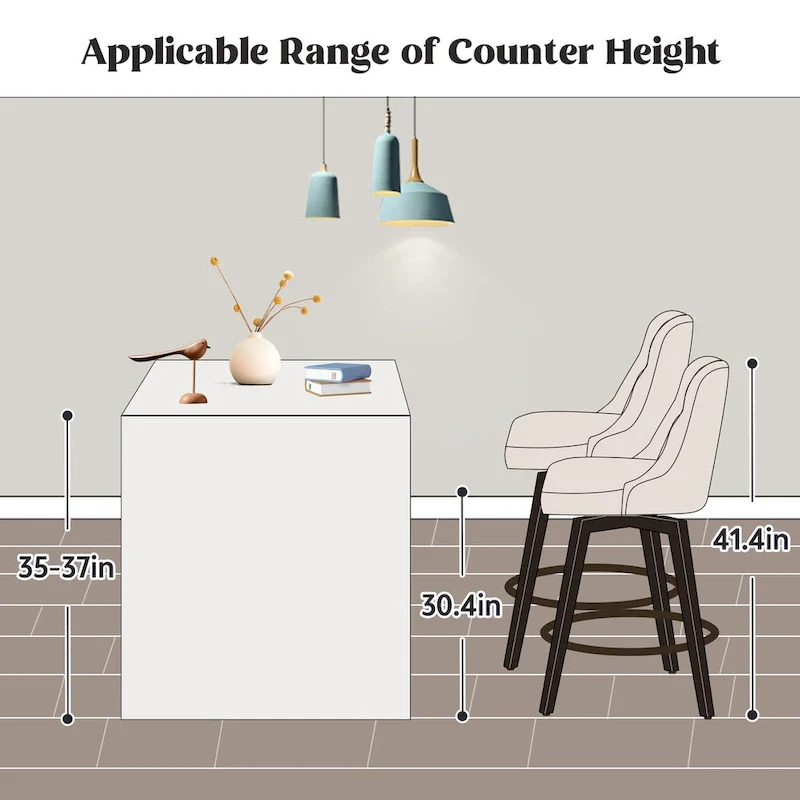 HOMYKA Tufted Swivel Bar Stool with Wood Grain Chair Legs Set of 2