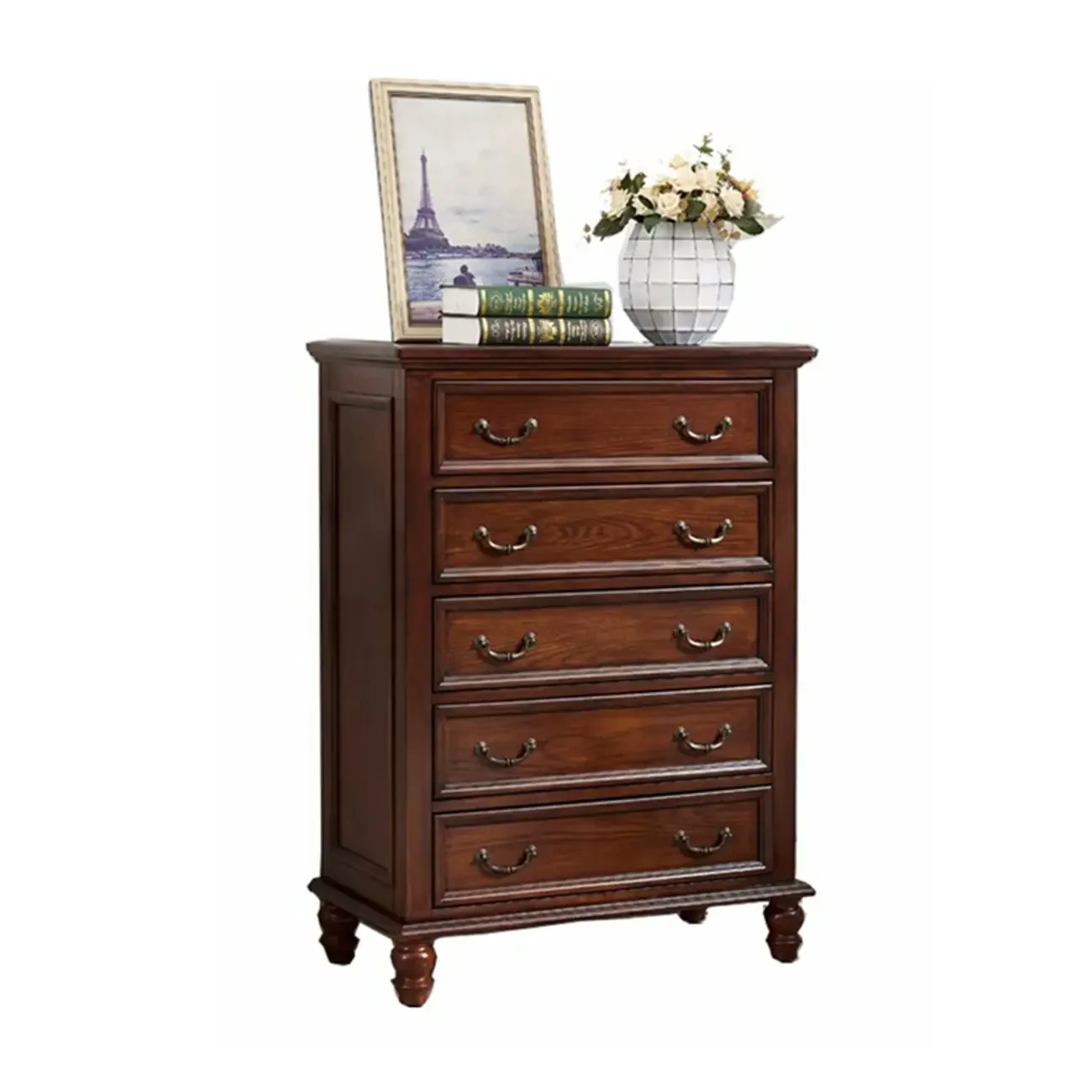 Traditional Brown Bronze Handle Wood 7-Drawer Dresser