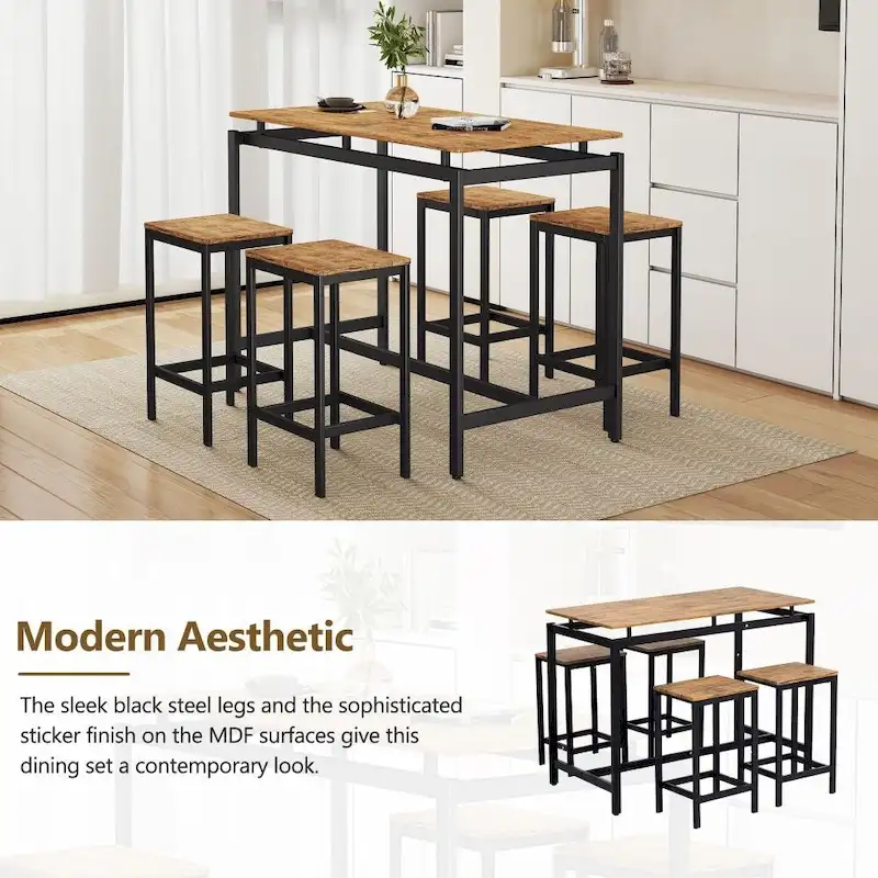 Modern 5-Piece Oak Compact Bar Table Set