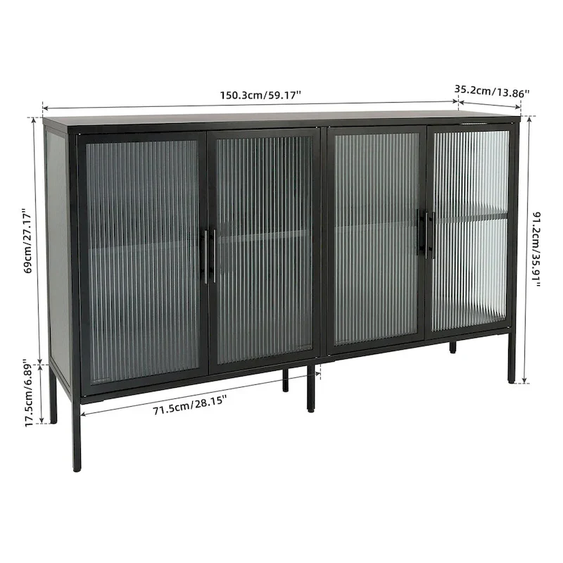 Metal Tempered Glass Cabinet with Adjustable Shelf