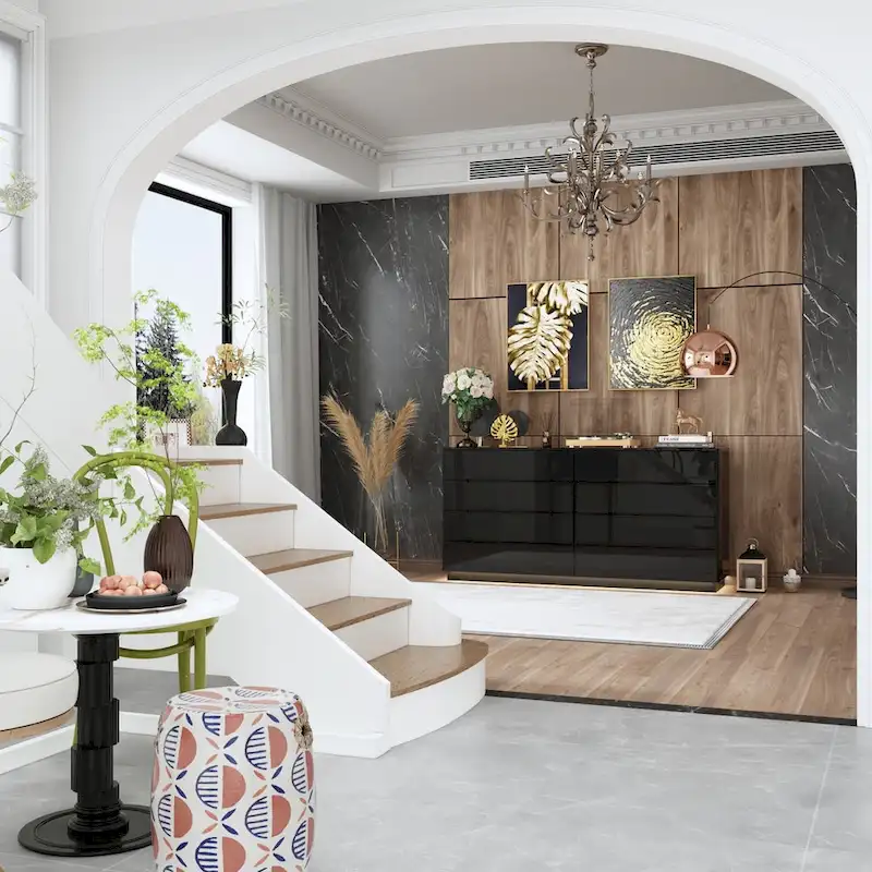 8 Drawer Double Dresser Dressers with High Gloss Drawers With Light