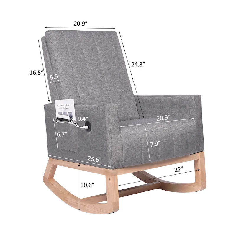 Gray Teddy Velvet Adjustable Rocking Chair with Footrest