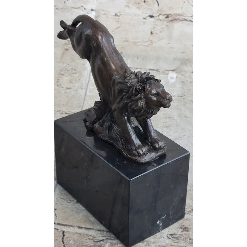 Hot Cast Jumping Imitative Lion By Barye French Animal Artist Bronze Sculpture Figurine Nr